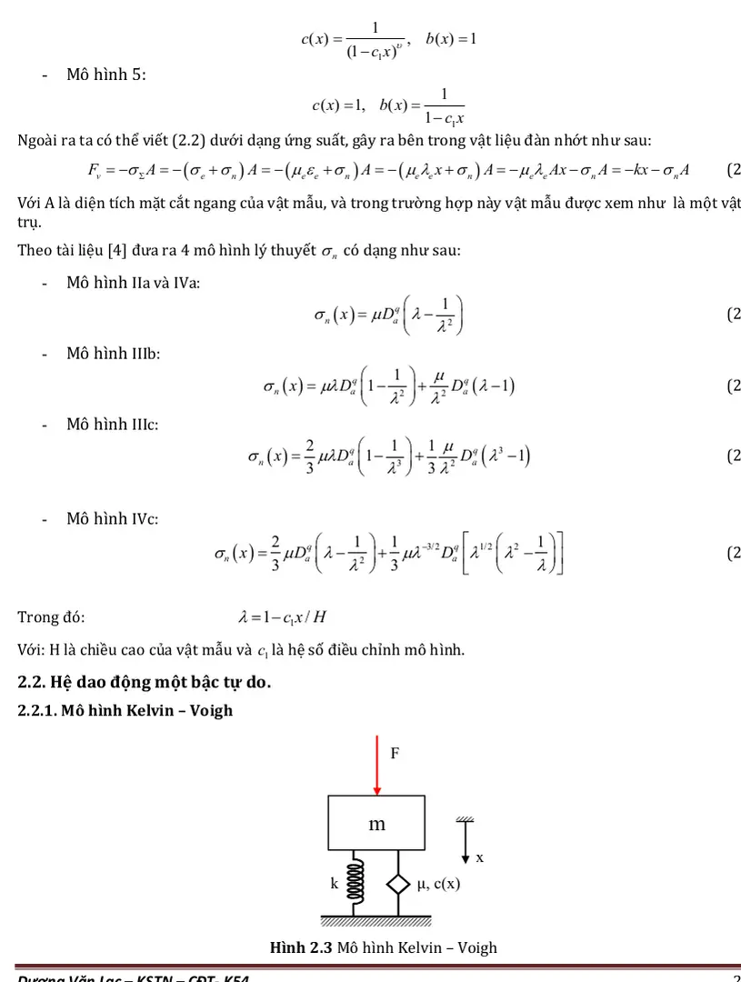 Hình 2.3 Mô hình Kelvin – Voigh - Đồ án tốt nghiệp mô hình và phương pháp số tính toán dao động phi tuyến của cơ hệ có đạo hàm cấp phân số