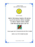 Phân tích tình hình hoạt động tín dụng tại NHNo & PTNT Chi nhánh huyện Lấp Vò- Đồng Tháp