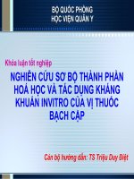 Nghiên cứu sơ bộ thành phần hoá học và tác dụng kháng khuẩn invitro của vị thuốc bạch cập