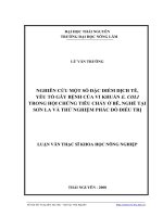 Nghiên cứu một số đặc điểm dịch tễ yếu tố gây bệnh của vi khuẩn e. Coli trong hội chứng tiêu chảy ở bê nghé tại sơn la và thử nghiệm phác đồ điều trị