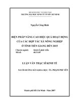 Biện pháp nâng cao hiệu quả hoạt động của Hợp tác xã Nông nghiệp ở tỉnh Tiền Giang đến 2015