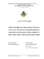 Phân tích hiệu quả hoạt động tín dụng và cơ cấu vốn sản xuất kinh doanh của nông hộ tại Ngân hàng nông nghiệp và Phát triển nông thôn huyện Phụng Hiệp