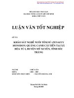 Khảo sát nghề nuôi tôm sú (Penaeus monodon) quảng canh cải tiến tại xã Hòa Tú I, huyện Mỹ Xuyên, tỉnh Sóc Trăn