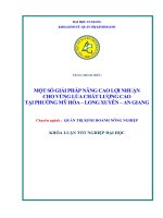 Một số giải pháp nâng cao lợi nhuận cho vùng lúa chất lượng cao tại phường mỹ hòa – long xuyên – an giang