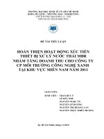 Hoàn thiện hoạt động xúc tiến thiết bị xử lý nước thải mbr nhằm tăng doanh thu cho công ty cp môi trường công nghệ xanh tại khu vực miền nam năm 2011