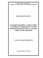 Giải pháp mở rộng tài trợ xuất nhập khẩu tại chi nhánh Ngân hàng Đầu tư và phát triển