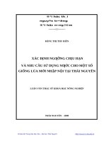 Xác định ngưỡng chịu hạn và nhu cầu sử dụng nước cho một số giống lúa mới nhập nội tại Thái Nguyên