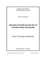Làng bản cổ truyền của dân tộc tày ở huyện võ nhai thái nguyên