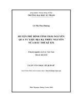 Huyện phú bình tỉnh thái nguyên qua tư liệu địa bạ triều nguyễn nửa đầu thế kỉ 19