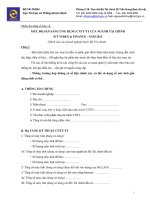 Phiếu thu thập số liệu về mức độ sãn sàng ứng dụng Công nghệ thông tin- truyền thông của ngành tài chính