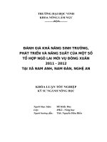 Đánh giá khả năng sinh trưởng, phát triển và năng suất của một số tổ hợp ngô lai mới vụ đông xuaan   2012 tại xã nam anh, nam đàn, nghệ an 