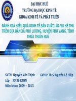 Slide ĐÁNH GIÁ HIỆU QUẢ KINH tế sản XUẤT lúa vụ hè THU TRÊN địa bàn xã PHÚ LƯƠNG, HUYỆN PHÚ VANG, TỈNH THỪA THIÊN HUẾ 