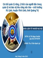 Slide cơ chế quản lý rừng, ý thức của người dân trong quản lý và bảo vệ khu rừng văn hóa – môi trường rú lịnh, huyện vĩnh linh, tỉnh quảng trị 