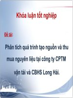 Slide phân tích quá trình tạo nguồn và thu mua nguyên liệu của công ty CPTM vận tải và CBHS long hải 