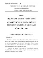 HẬU QUẢ về KINH tế và sức KHỎE của VIỆC sử DỤNG THUỐC TRỪ sâu TRONG sản XUẤT lúa ở ĐỒNG BẰNG SÔNG cửu LONG 