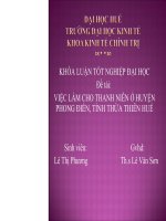 VIỆC làm CHO THANH NIÊN ở HUYỆN PHONG điền, TỈNH THỪA THIÊN HUẾ 