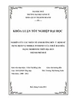 Nghiên cứu các nhân tố ảnh hưởng đến ý định sử dụng dịch vụ mobile internet của thuê bao hòa mạng mobifone trên địa bàn thành phố huế 