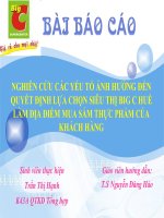 Slide NGHIÊN cứu các yếu tố ẢNH HƯỞNG đến QUYẾT ĐỊNH lựa CHỌN SIÊU THỊ BIG c HUẾ làm địa điểm MUA sắm THỰC PHẨM của KHÁCH HÀNG 