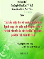 Slide tìm hiểu nhận thức và hành vi của hộ kinh  doanh trong việc phân loại, thu gom và xử lý rác thải rắn trên địa bàn chợ hà tĩnh, thành phố hà tĩnh, tỉnh hà tĩnh 