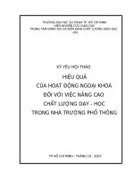 Bài giảng Hiệu quả của hoạt động ngoại khóa đối với việc nâng cao chất lương dạy - học trong nhà trường phổ thông