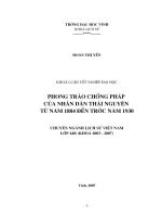 Phong trào chống pháp của nhân dân thái nguyên từ năm 1884 đến trước năm 1930 