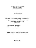 Nghiên cứu thành phần hóa học tinh dầu và dịch chiết của cây riềng mép ngắn (alpinia breviligulata) ở đà nẵng 