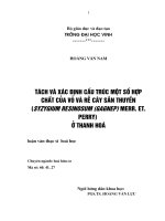 Tách và xác định cấu trúc một số hợp chất của vỏ và rễ cây sắn thuyền (syzygium resinosum (gagnep) merr  et  perry) ở thanh hoá 