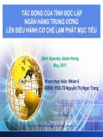 Slide tác động của tính độc lập ngân hàng trung ương đến điều hành cơ chế lạm phát mục tiêu 