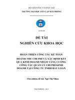 Hoàn thiện công tác kế toán doanh thu, chi phí và xác định kết quả kinh doanh nhằm tăng cường công tác quản lý chi phí tại công ty trách nhiệm hữu hạn bẩy loan 