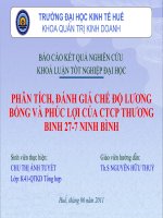 phân tích đánh giá chế độ lương bổng và phúc lợi tại công ty cổ phần thương binh 27 7 ninh bình 