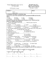 Tài liệu DE KT SO 1-TA-10-CB-HKII.-HAY