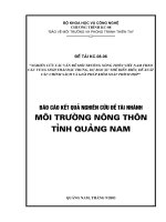 Nghiên cứu các vấn đề môi trường nông thôn tỉnh quảng nam theo các vùng sinh thái đặc trưng, dự báo xu thế diễn biến, đề xuất các chính sách và giải pháp kiểm soát thích hợp 