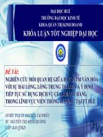 Slide NGHIÊN cứu mối QUAN hệ GIỮA đặc điểm văn hóa với sự hài LÒNG, LÒNG TRUNG THÀNH và ý ĐỊNH TIẾP tục sử DỤNG DỊCH vụ của KHÁCH HÀNG TRONG LĨNH vực VIỄN THÔNG DI ĐỘNG tại TT HUẾ 