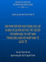 GIẢI PHÁP đổi mới HOẠT ĐỘNG xác lập và bảo vệ QUYỀN sở hữu TRÍ TUỆ đối với NHÃN HIỆU tại VIỆT NAM TRONG điều KIỆN hội NHẬP KINH tế QUỐC tế 