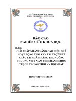 Đề tài GIẢI PHÁP NHẰM NÂNG CAO HIỆU QUẢ HOẠT ĐỘNG CHO VAY tài TRỢ XUẤT  KHẨU tại NGÂN HÀNG TMCP CÔNGTHƯƠNG VIỆT NAM CHI NHÁNH NHƠN TRẠCH TRONG THỜI kỳ hội NHẬP 