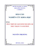 Phát triển du lịch sinh thái hồ lắk thực trạng và giải pháp báo cáo nghiên cứu khoa học sinh viên 