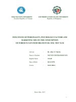 Ảnh hưởng của các yếu tố cá nhân, tâm lý và marketing mix đến hành vi mua các sản phẩm fast food thương hiệu nước ngoài của người tiêu dùng hà nội, việt nam  