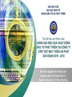 Slide ĐÁNH GIÁ HIỆU QUẢ HOẠT ĐỘNG đầu tư PHÁT TRIỂN tại CÔNG TY CPĐT dệt MAY THIÊN AN PHÁT GIAI đoạn 2010   2012 
