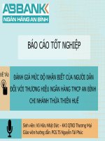 Slide ĐÁNH GIÁ mức độ NHẬN BIẾT của NGƯỜI dân đối với THƯƠNG HIỆU NGÂN HÀNG TMCP AN BÌNHCHI NHÁNH THỪA THIÊN HUẾ 