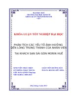 PHÂN TÍCH các yếu tố ẢNH HƯỞNG đến LÒNG TRUNG THÀNH của NHÂN VIÊN tại KHÁCH sạn sài gòn MORIN HUẾ 