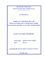 Luận văn nghiên cứu tình hình thực thi chính sách miễn thủy lợi phí nông nghiệp tại hai huyện kim bôi và lạc thủy, tỉnh hòa bình 