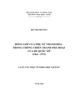 Đóng góp của phụ nữ thanh hoá trong chống chiến tranh phá hoại của đế quốc mỹ (1964   1973) 