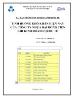 BÀI tập NHÓM môn KINH DOANH QUỐC tế TÌNH HUỐNG KHÓ KHĂN HIỆN NAY của CÔNG TY NHỰA đại ĐỒNG TIẾN KHI KINH DOANH QUỐC tế 