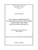 Quản trị quan hệ khách hàng tại chi nhánh ngân hàng nông nghiệp và phát triển nông thôn huyện tây hòa, tỉnh phú yên 