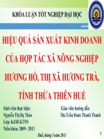 Slide HIỆU QUẢ sản XUẤT KINH DOANH của hợp tác xã NÔNG NGHIỆP HƯƠNG hồ, THỊ xã HƯƠNG TRÀ, TỈNH THỪA THIÊN HUẾ 