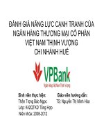 ĐÁNH GIÁ NĂNG lực CẠNH TRANH của NGÂN HÀNG THƯƠNG mại cổ PHẦN VIỆT NAM THỊNH VƯỢNG CHI NHÁNH HUẾ 