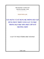 Xây dựng và sử dụng hệ thống bài tập dùng phát triển năng lực tự học trong dạy học hóa học lớp 10 ở trường THPT 