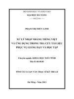 Xử lý nhập nhằng tiếng việt và ứng dụng trong tra cứu tài liệu phục vụ giảng dạy và học tập 