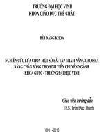 NGHIÊN CỨU LỰA CHỌN MỘT SỐ BÀI TẬP NHẰM NÂNG CAO KHẢ NĂNG CHẮN BÓNG CHO SINH VIÊN CHUYÊN NGÀNH  KHOA GDTC - TRƯỜNG ĐẠI HỌC VINH
