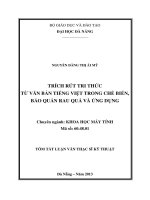 Trích rút tri thức từ văn bản tiếng việt trong chế biến, bảo quản rau quả và ứng dụng 